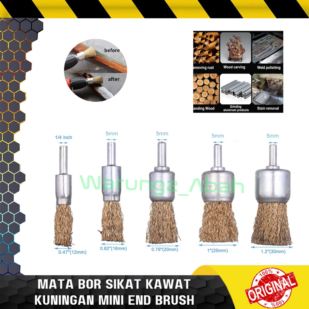KEPALA MATA BOR TUNER SIKAT KAWAT TANGKAI SAPU KUNING KUNINGAN MINI CRIMPED WIRE CUP END BRUSH POLIS