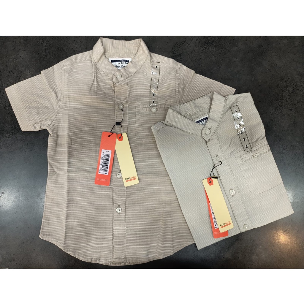 Ezio Kemeja Premium Kerah Shanghai Lengan Pendek Garis-Garis - COKLAT & COKLAT MUDA