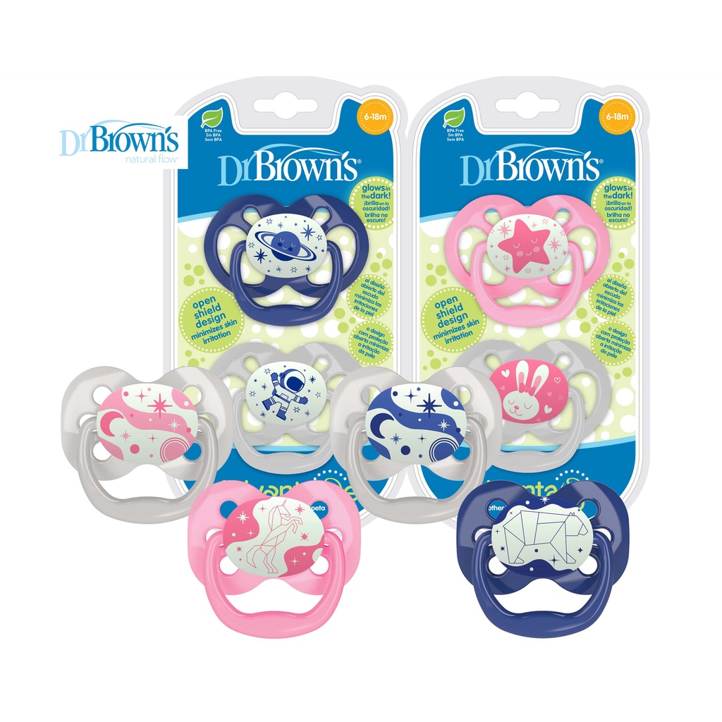 Dr Brown's Advantage Pacifier Glow in the Dark 2 Pack