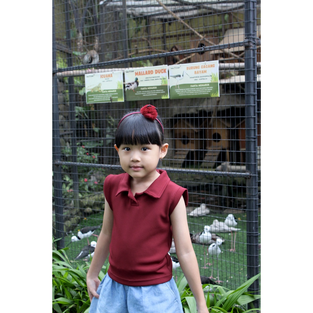 LITTLE CARACAL PATRIZIA CHERRY TOP POLO KUTUNG BAJU ANAK TANPA LENGAN ATASAN ANAK KERAH PEREMPUAN BAJU ANAK PEREMPUAN