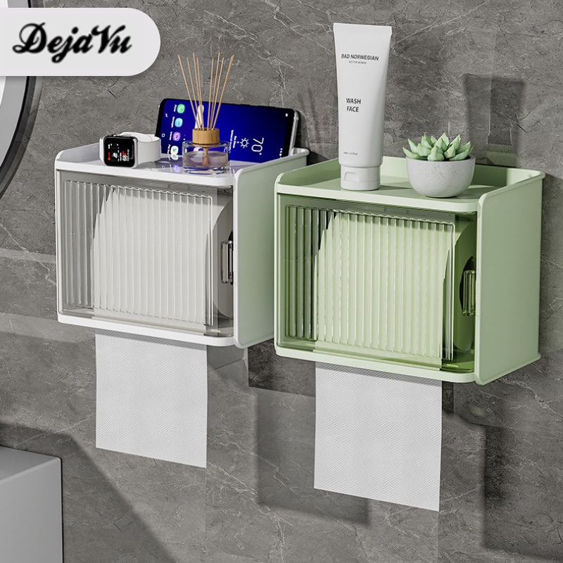Dejavu Kotak Tissue Gulung Tempel Dinding Tempat Tisu Toilet Transparan Organizer Gantung Kamar Mand