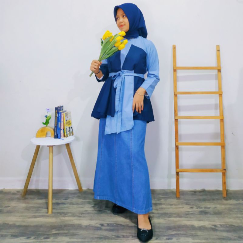 Puspita Hijab - Nora Skirt Jeans / Rok jeans Panjang / Rok Panjang Wanita / Rok / Rok Cewe / Rok Kor