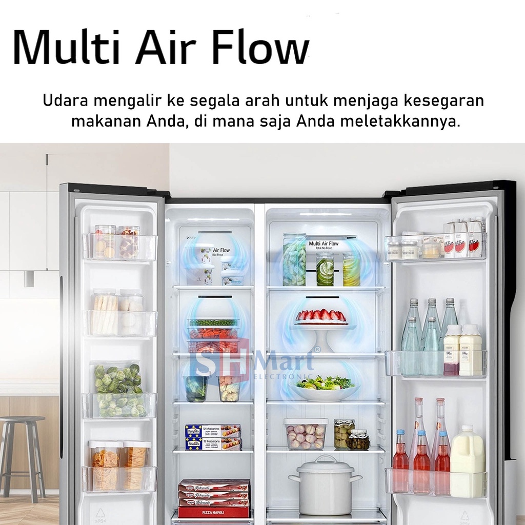 KULKAS SIDE BY SIDE LG KAPASITAS 509 LITER SMART INVERTER GC-FB507PQAM GCFB507PQAM GARANSI RESMI