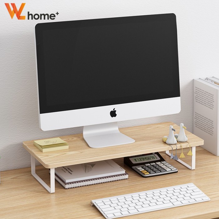 Meja Stand Monitor Komputer Bahan Kaki Besi Dengan Ambal Plywood Minimalis