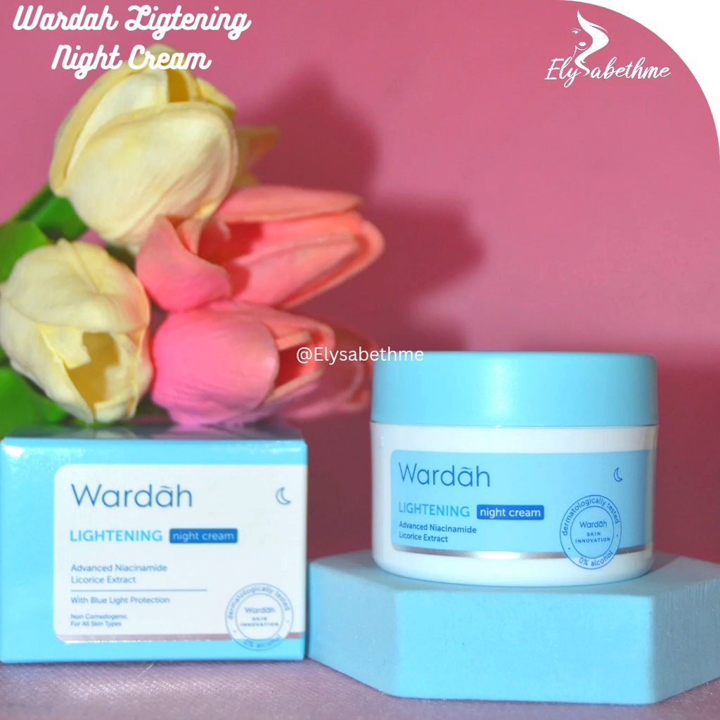 ✿ELYSABETHME✿ 🅆 🄰 🅁 🄳 🄰 🄷 Wardah night cream lightening biru skincare pelembab wajah moist moisturizer skin care halal