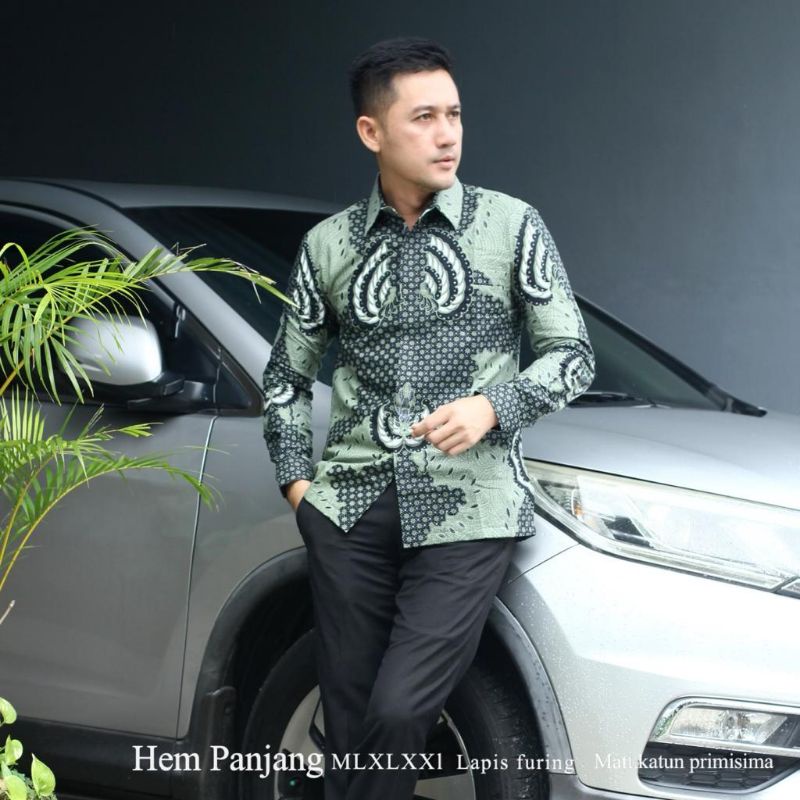 Baju pria Batik hijau sage Panjang batik furing batik pastel tosca lengan panjang batik panjang Sagg