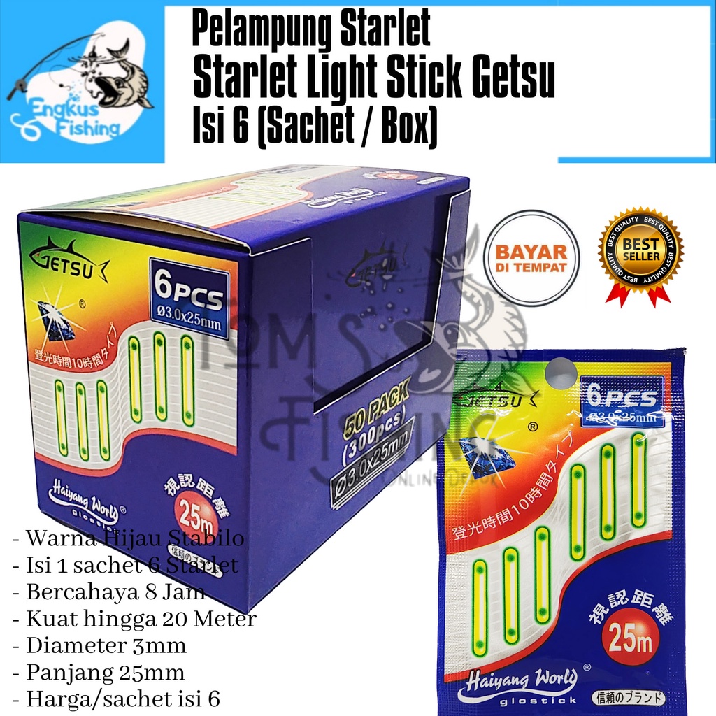 Pelampung Pancing Starlet Starlite Light Stick Getsu Box Isi 6pcs (50 Sachet) Murah - Engkus Fishing