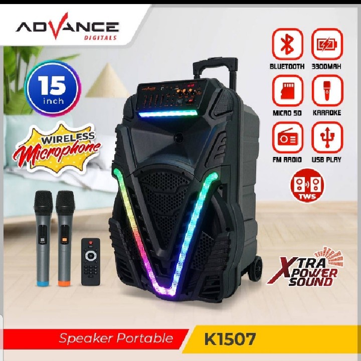 ADVANCE Speaker K1507 Meeting Bluetooth 15 Inch Free 2 Mic Wireless