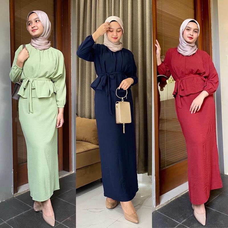 SRIWA One Set Gamis Setelan Wanita Crinkle Dini Set Rok Dan Atasan Os01-1