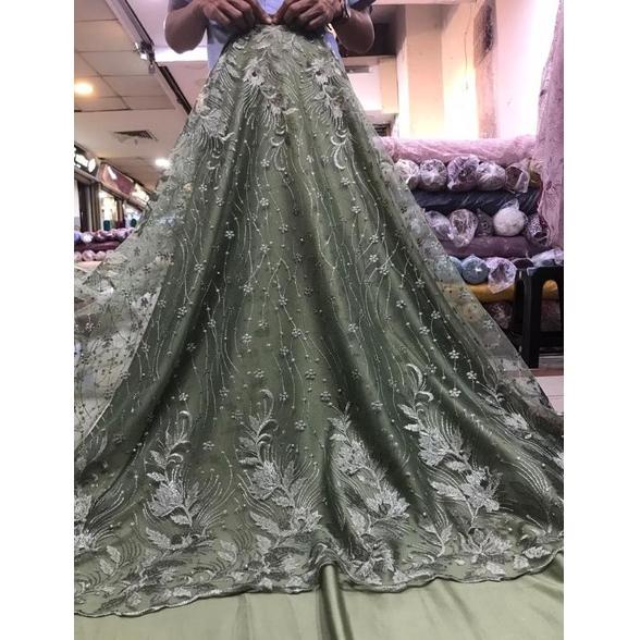 Dijamin Ori>/ TERMURAH.. KAIN TILE TULLE AKAR MUTIARA BORDIR ATAS BAWAH / BAHAN BROKAT MUTIARA KEBAY