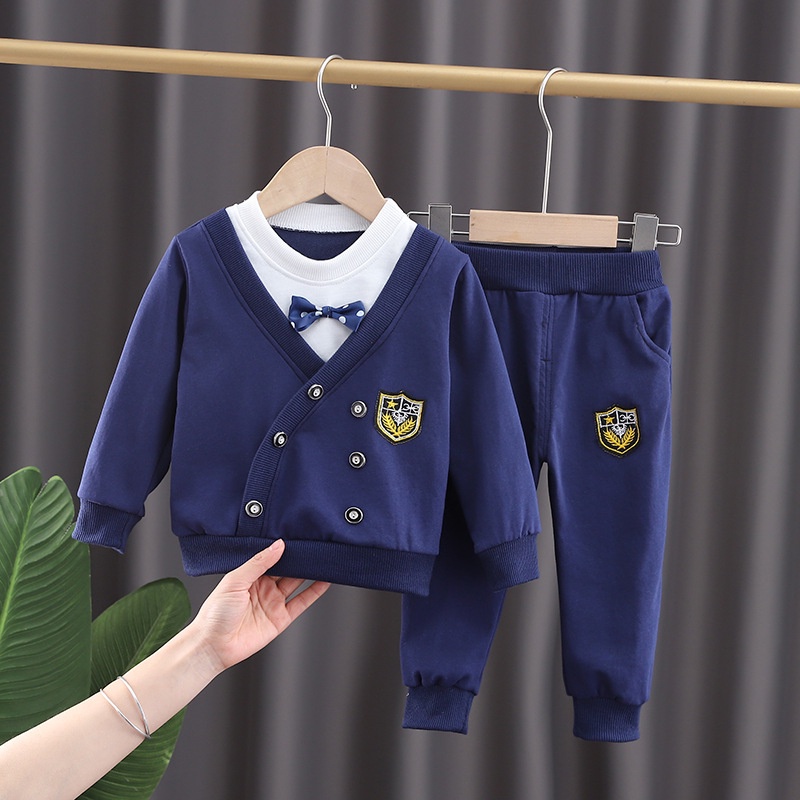 Setelan lengan panjang usia 6 bulan - 5 tahun MOTIF SCHOOL NAVY baju anak lakilaki premium