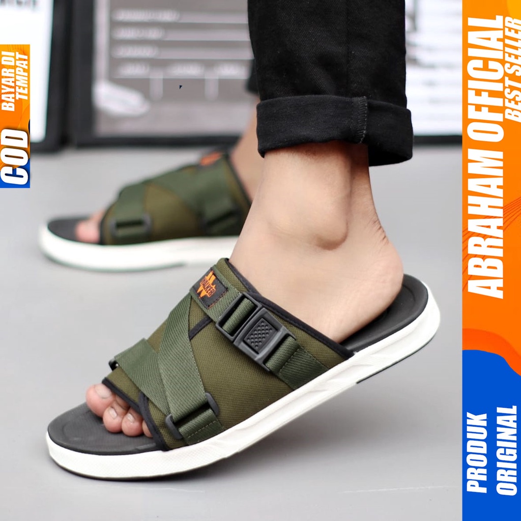 ABRAHAM Sandal Slide Slop Pria Original Distro Sendal Selop Cowok Kekinian