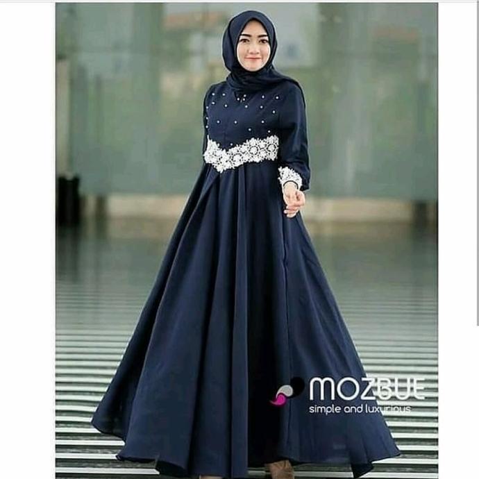 MURAH Gamis Dress Kondangan Maxi Polos Jumbo Busui PALOMA Warna Biru Navy