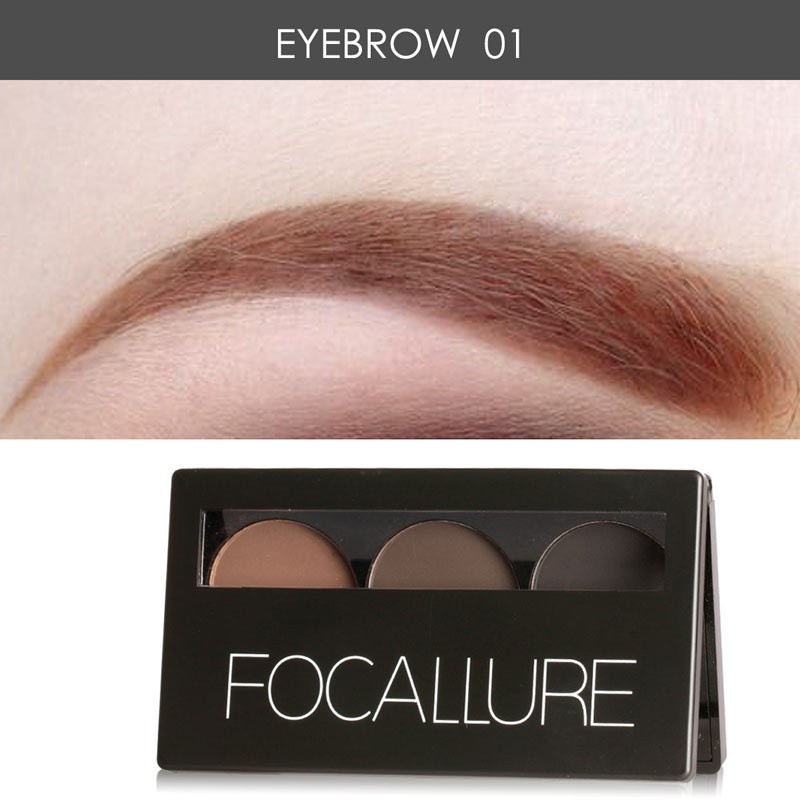 NIK - FOCALLURE Brow Powder FA04 | Eyebrow Kit | 3 Colors Eyebrow Powder Palette with Brush Mirror | BPOM ORIGINAL