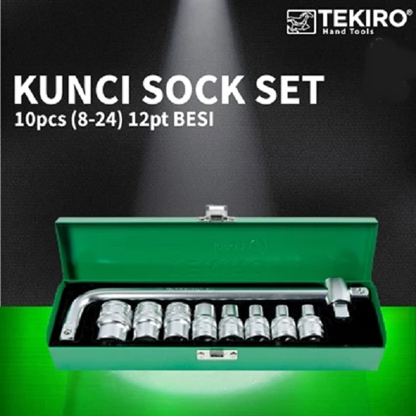 TEKIRO KUNCI SOCKET SET 1/2 Inch 10 Pcs 8 - 24mm Sudut 12 (Box Besi)