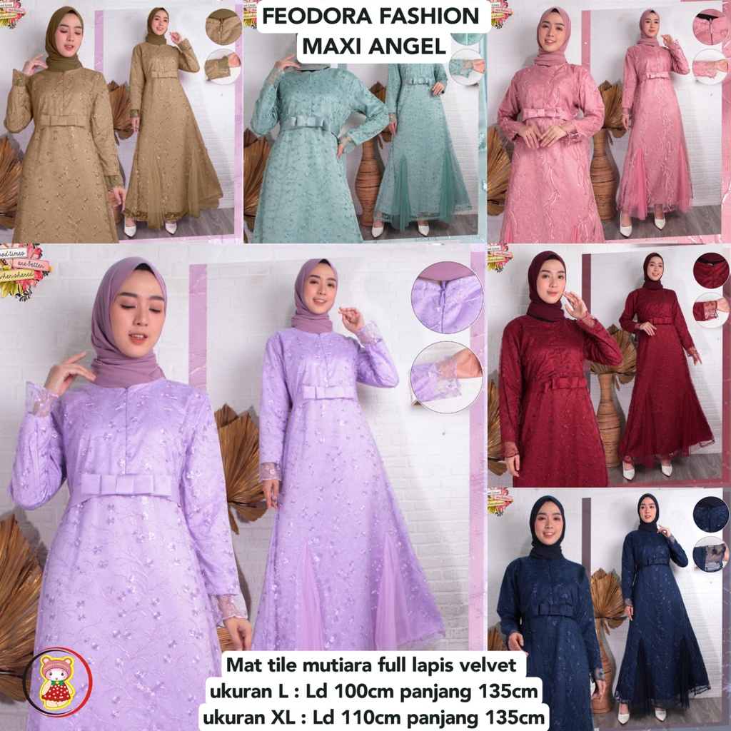 Feodora /Maxi model tile mutiara / maxi angel / gamis model terbaru / pakaian wanita / maxi dress brukat (GOOD QUALITY)