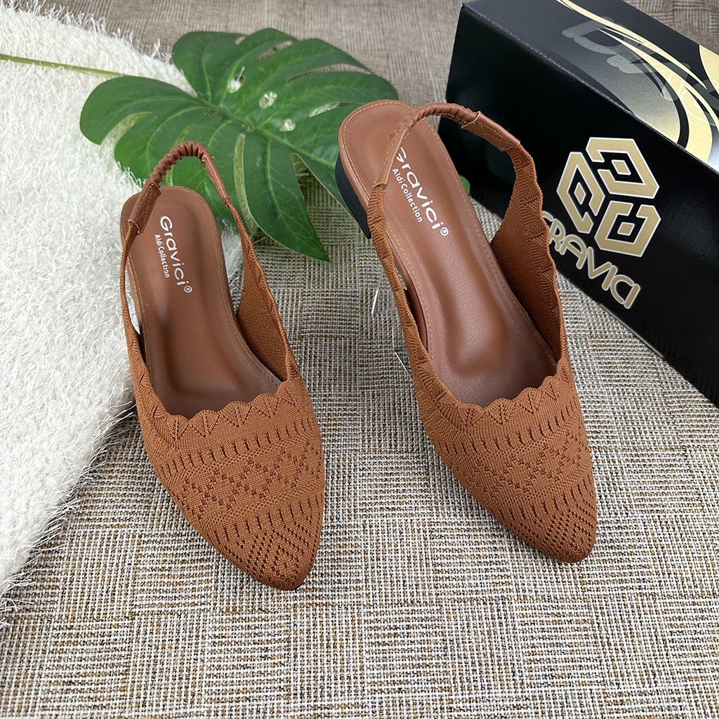 Sepatu Hak Tahu Wanita Tali Bahan Rajut Import PO-09 GRAVICI ini