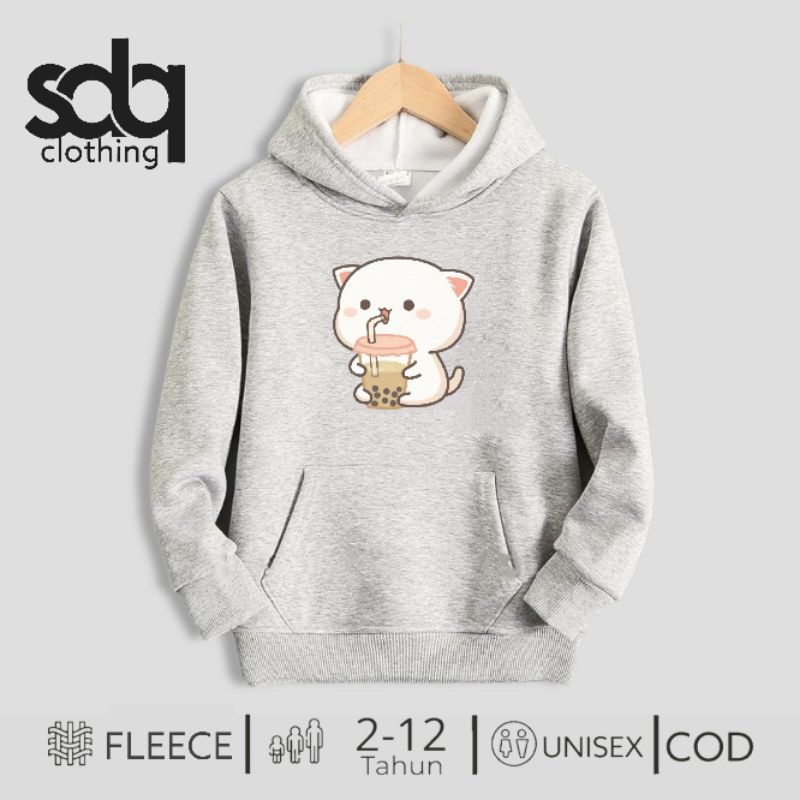 Jaket Sweater Hoodie Anak Perempuan / Cewek Boba Kucing Lucu Umur 2 - 12 Tahun
