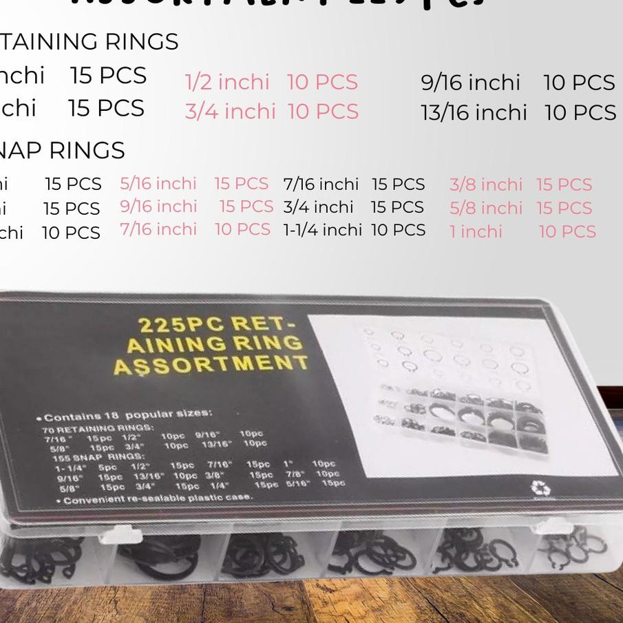 ❃ CIRCLIP / EXTERNAL RETAINING / SNAP RING SET ISI 225PCS + BOX ✱