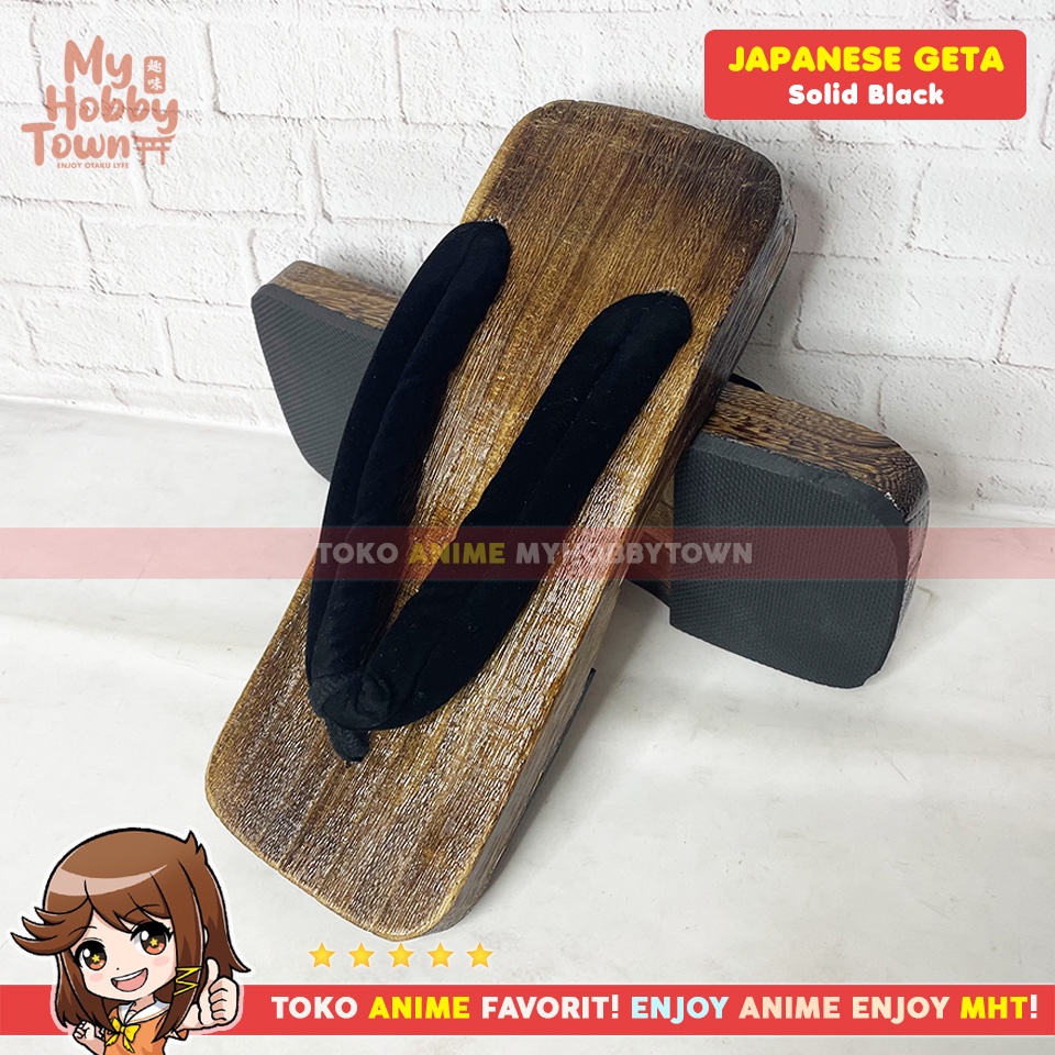 Geta Sandal Kayu Bakiak Jepang : Solid Black Hitam Bakiak Sandal Kayu