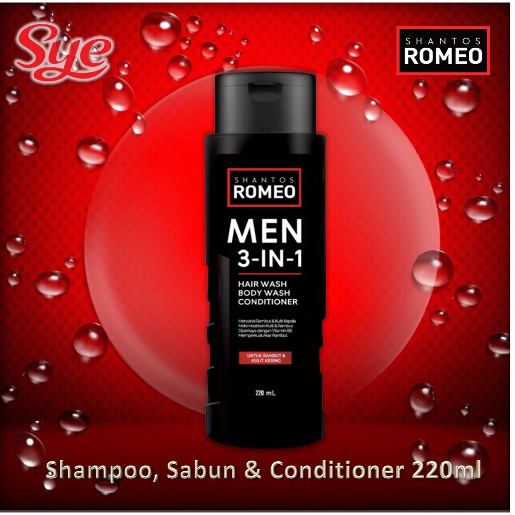 BPOM SHANTOS ROMEO SHAMPOO SABUN CONDITIONER PRIA 220ML / SHANTOS ROMEO 3IN1 /SYE