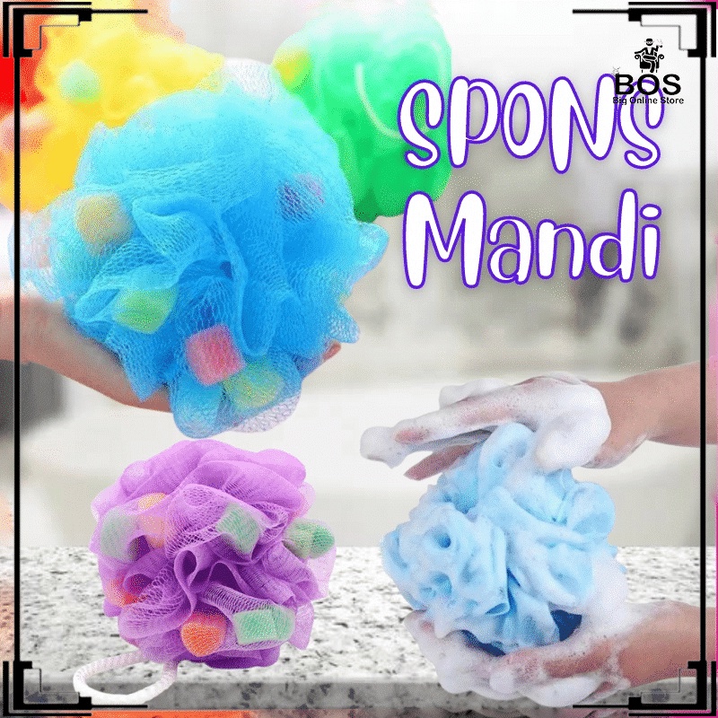 BOS - SPONS MANDI JARING GOSOK BADAN / SHOWER PUFF / SPONGE JARING KECIL