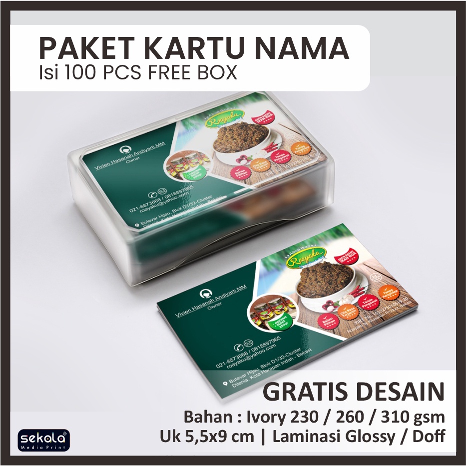 

Paket Kartu Nama Isi 100 pcs Custom Desain Bahan Tebal Gratis Box