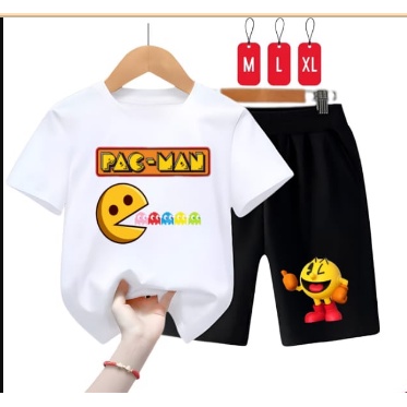 Hzl_outfit Setelan Kaos Anak Uniseks Pac Man/M,L,XL