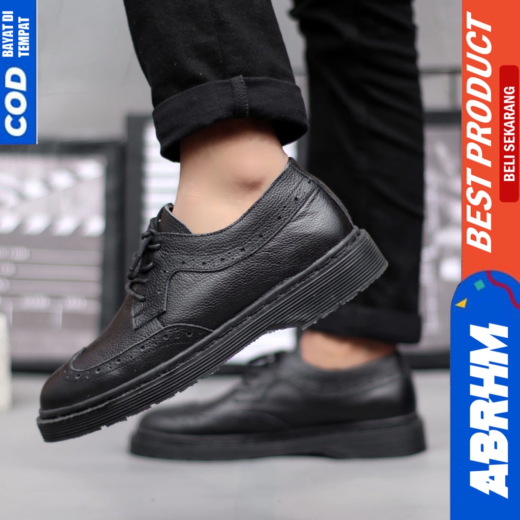 Sepatu Formal Pantofel Kulit Asli Pria Docmart Low Boots Kerja Hitam Abaraham OWING