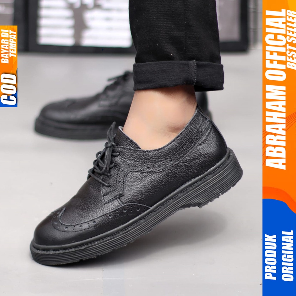 Sepatu Formal Pantofel Docmart Low Boots Pria Kulit Asli Kerja Hitam Abaraham OWING