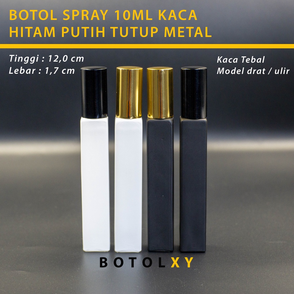 Botol Spray 10ml Kaca PUTIH / HITAM Doff Kotak Tinggi Tebal Parfum - HITAM - HITAM