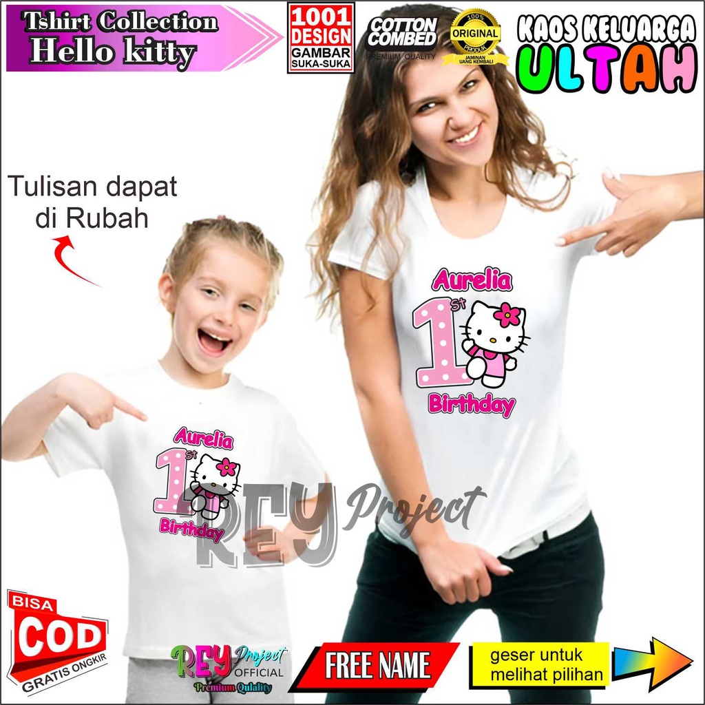 Kaos Thema HELLO KITTY Ulang Tahun Keluarga Anak Pacar Custom Baju kaos Ultah kostum helo kity costu
