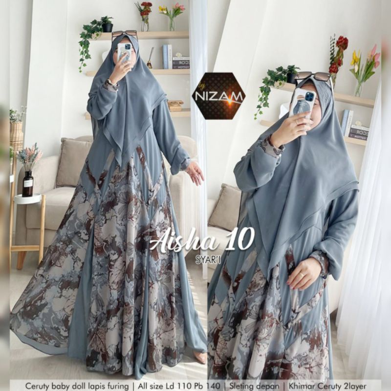 AISHA 10 SYARI/GAMIS SYARI JUMBO LD 110 PESTA PARTY DRESS PREMIUM CERUTY BABYDOLL MUSLIM MODERN MEWA
