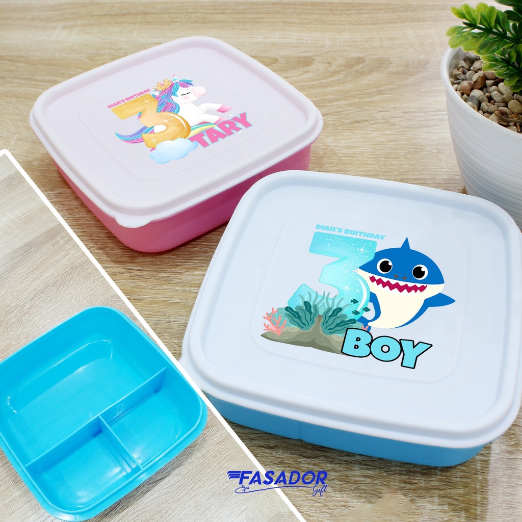 GRATIS CUSTOM DESIGN Lunch Box Plastik Kotak Makan Bekal Sekolah Anak Souvenir Suvenir Goodie Bag Ul
