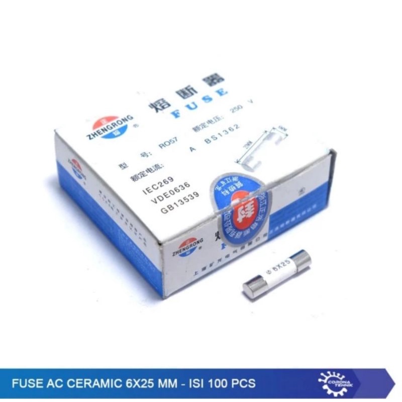 Fuse - sekring AC Ceramic 6x25 mm 10A Isi 100pcs