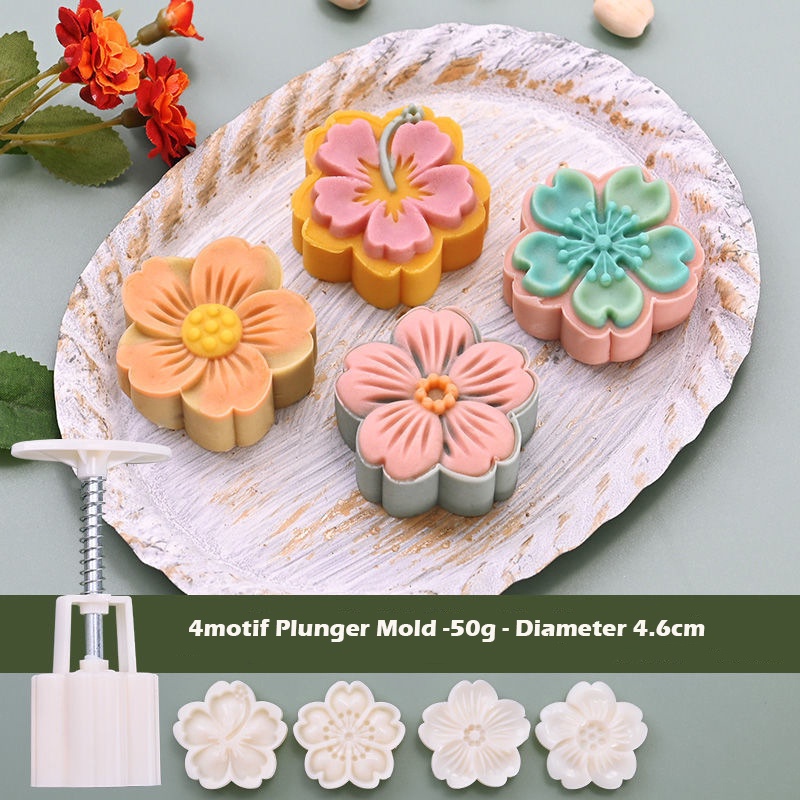 Mold Sakura 4 Motif Plunger Mold 50g Cetakan Mooncake Cookies Cherry Blossom