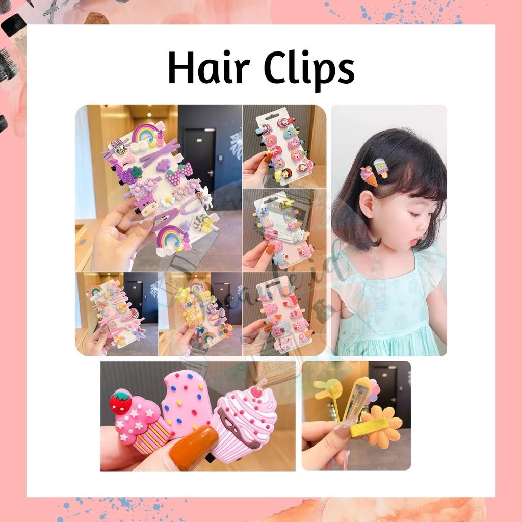 Jepit Poni Anak Lucu Set Aksesoris Rambut Anak Cewek Klip Besi Model Bunga Buah Jepitan Rambut Model Mermaid Es Krim Hair Clip