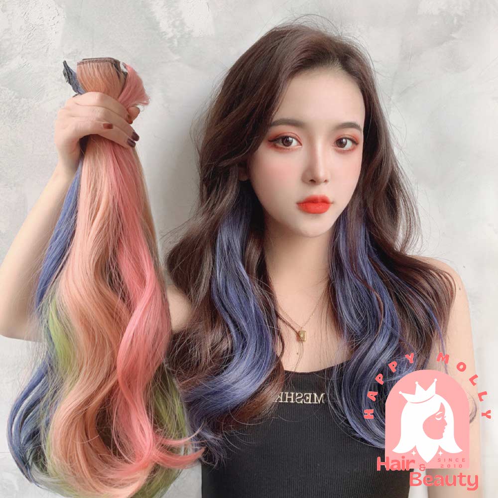 Hair Clip Extension Curly - Highlight Rambut Sambung Palsu - Fashion Wanita Korea - Headpiece Warna Warni W8156 ( Group )