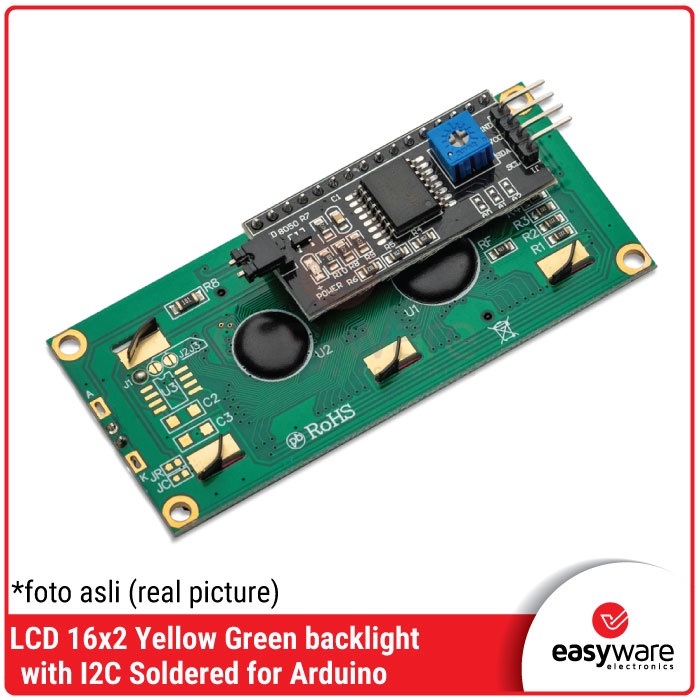 LCD 16x2 HIJAU DENGAN I2C SERIAL SOLDERED LCD 1602A YELLOW GREEN I2C SERIAL