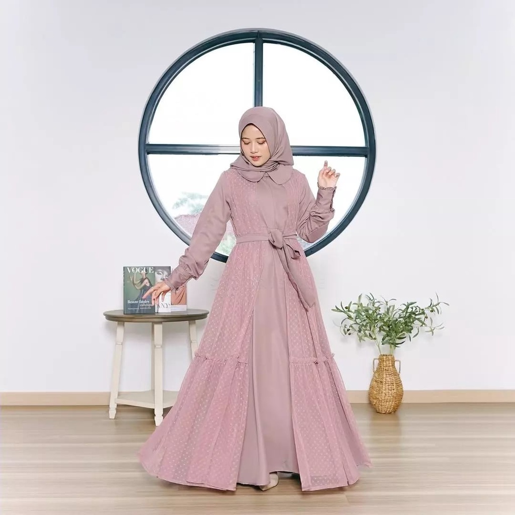 GAMIS SARIMBIT TERBARU 2023 YUMNA COUPLE MOM &amp; KIDS usia 10 - 12th Gamis Muslim Wanita CP Lebaran Matt Shakila mix Tile dot Fashion Terlaris