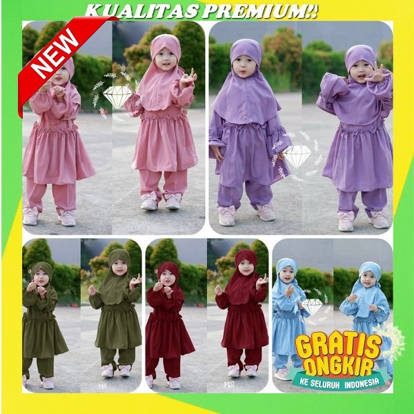 Two Mix - Setelan Tunik Anak Perempuan - Tunik Wanita Dewasa - Baju Atasan Wanita Muslim 3-20 Tahun 