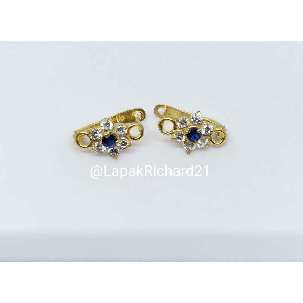 Anting jepit mata biru 1gram emas muda
