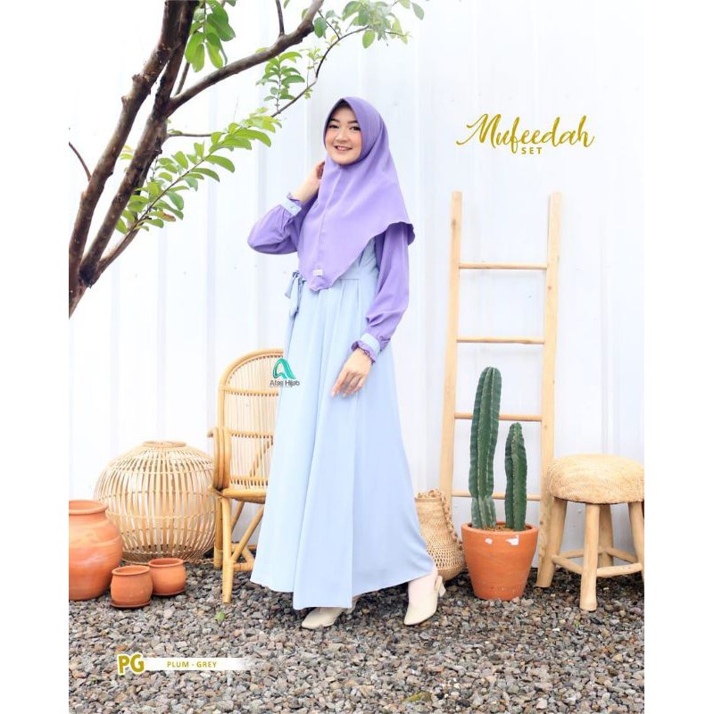 Gamis Dress Set Mufeedah Afas Hijab Dewasa Material Talitha Platinum