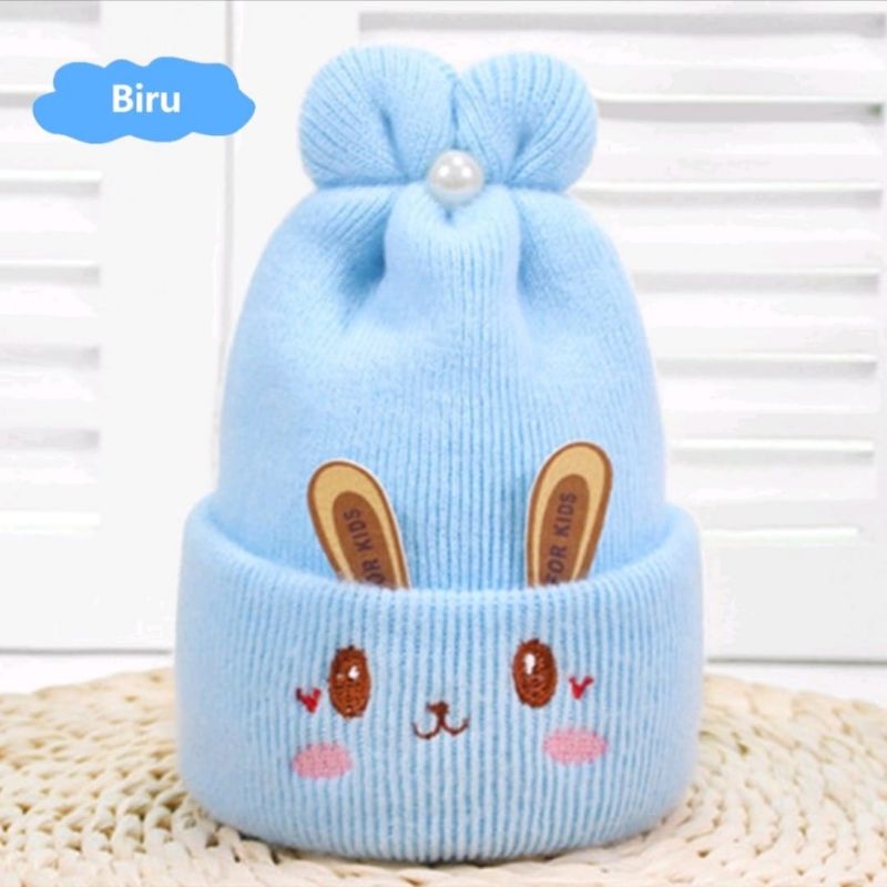 Kupluk Bayi Bahan Rajut Motif kelinci lucu, baby hat penutup kepala bayi, pelindung kepala bayi