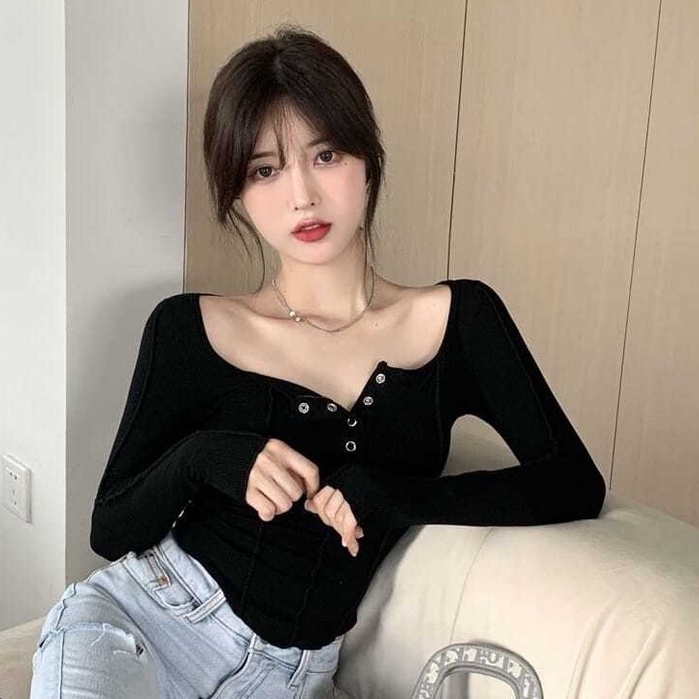 korea style baju atasan wanita lengan panjang atasan crop top import kemeja blouse