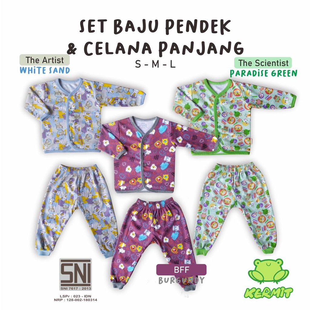 BABY KERMIT - Setelan Baju Lengan Panjang Anak Bayi Laki Laki Perempuan SNI Piyama Baby Premium