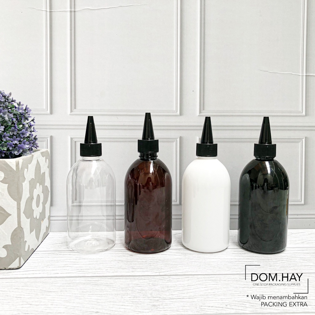 250ml Oval Botol Plastik Tinta Hitam Kemasan Packaging Skin Care Kosmetik Isi Ulang 250OV