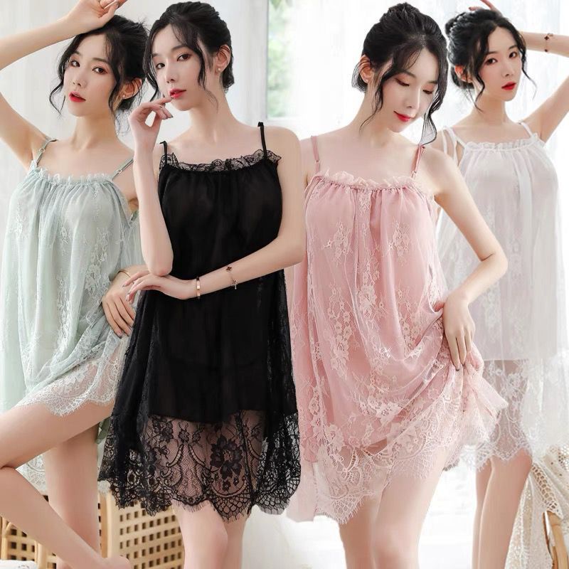 WJ1511 Set Dress Baju Daster Renda Brukat Baju Tidur Bahan Lace Brukat Impor