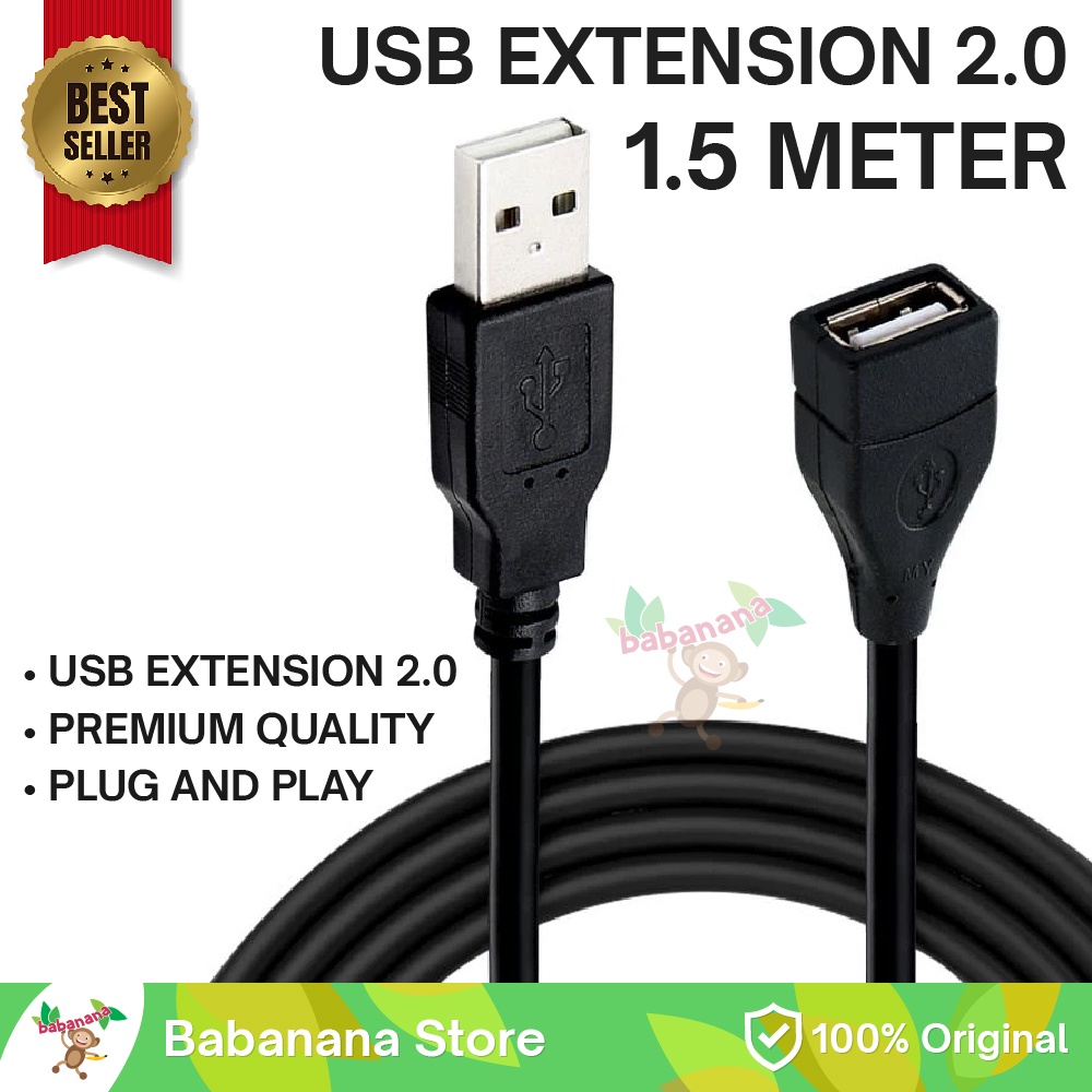 Kabel usb 2.0 extension 1.5 Meter perpanjangan extender hitam