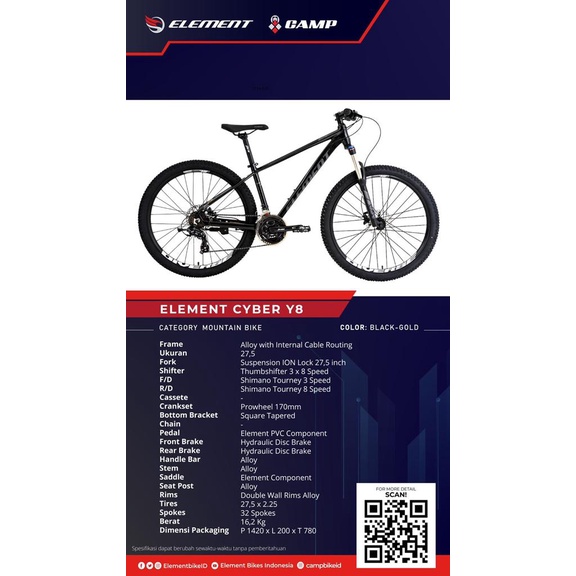 Sepeda Gunung MTB Element CYBER Y8 27.5 Inch Black Gold